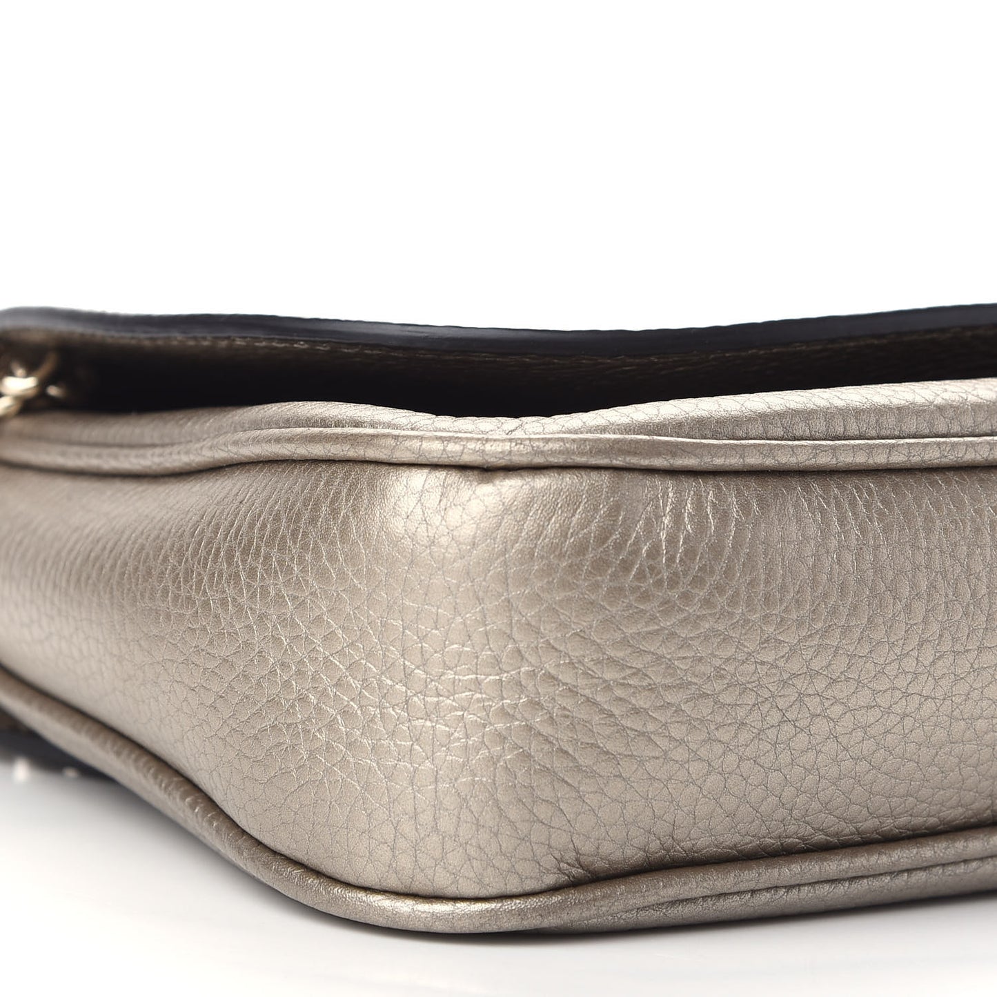 Metallic Pebbled Calfskin Medium Soho Flap Crossbody Golden Beige