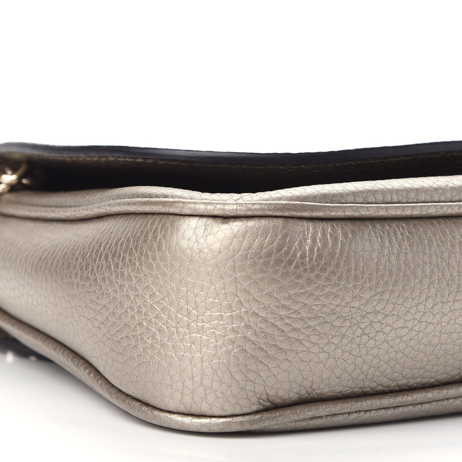 Gucci Metallic Pebbled Calfskin Medium Soho Flap Crossbody Golden Beige 7 of 8