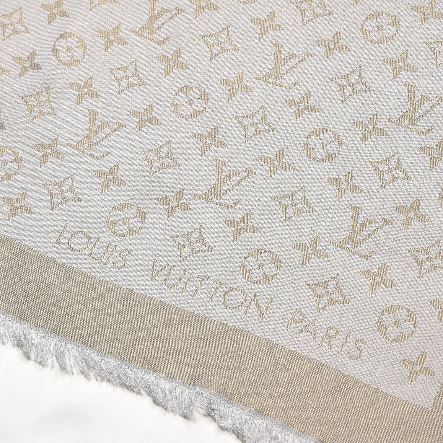 Louis Vuitton Silk Wool Monogram Shine Shawl Beige 3 of 4