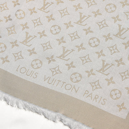 Louis Vuitton Silk Wool Monogram Shine Shawl Beige 3 of 4