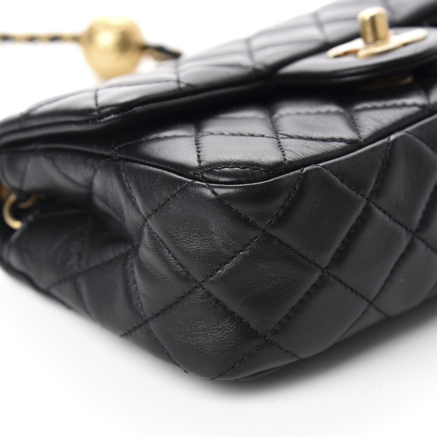 Lambskin Quilted Mini Rectangular Pearl Crush Flap Black