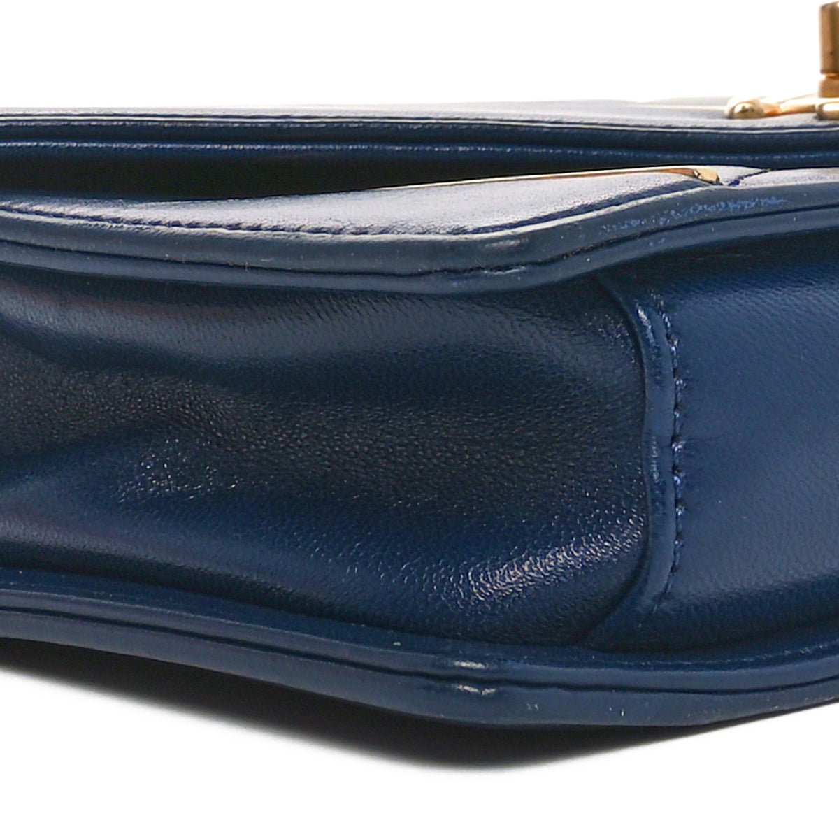 Lambskin Reversed Chevron Quilted Small Flap Navy