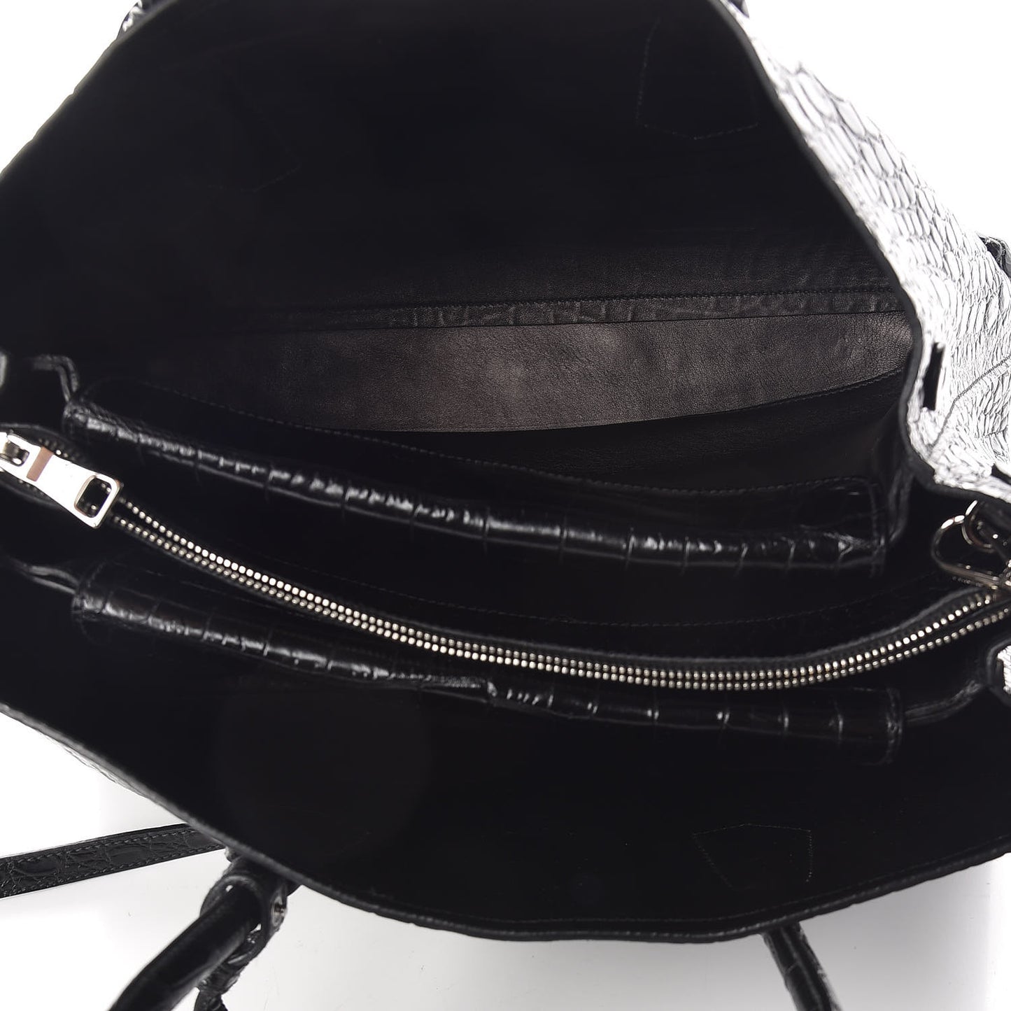 Calfskin Crocodile Embossed Tote Black