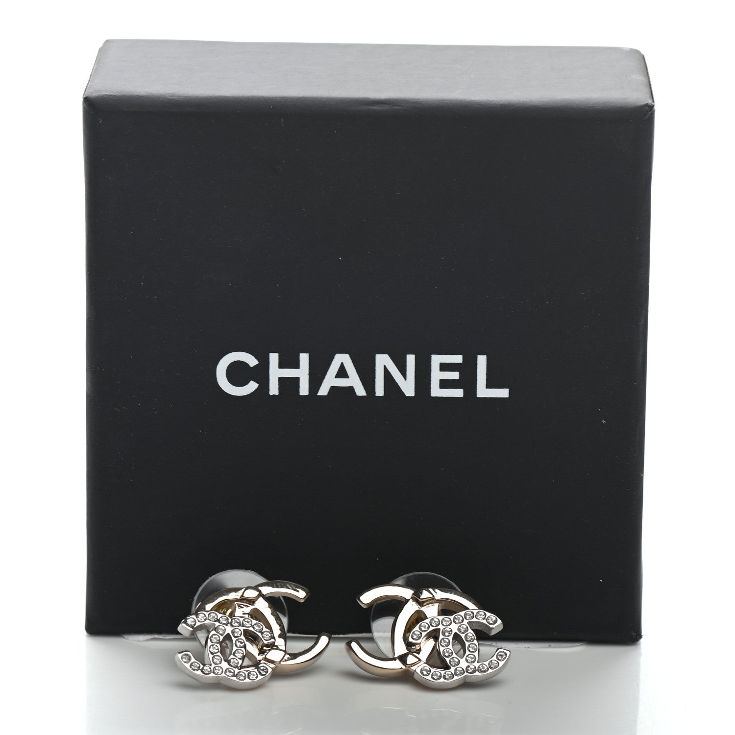 Chanel Crystal Double CC Earrings Gold Silver 5 of 5