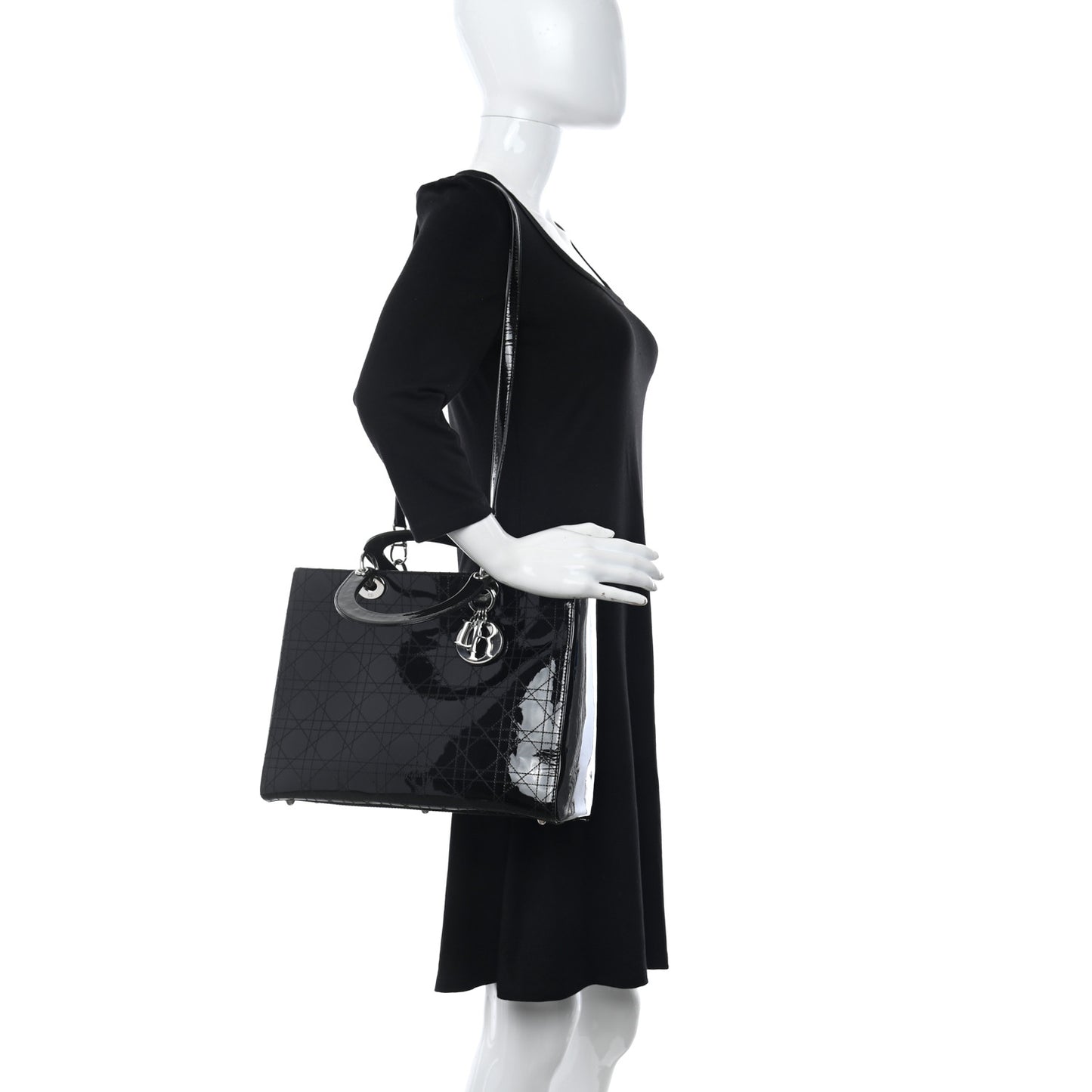 Patent Cannage Stitched Large Lady Dior Black