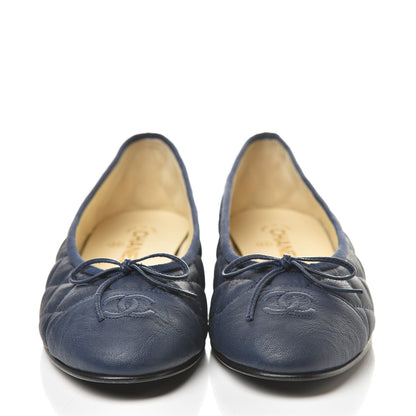Chanel Lambskin Quilted Cap Toe Ballerina Flats 41 Navy 2 of 12