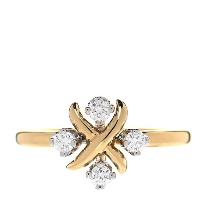 Tiffany 18K Yellow Gold Platinum Diamond Schlumberger Lynn Ring 54 6.75 1 of 6