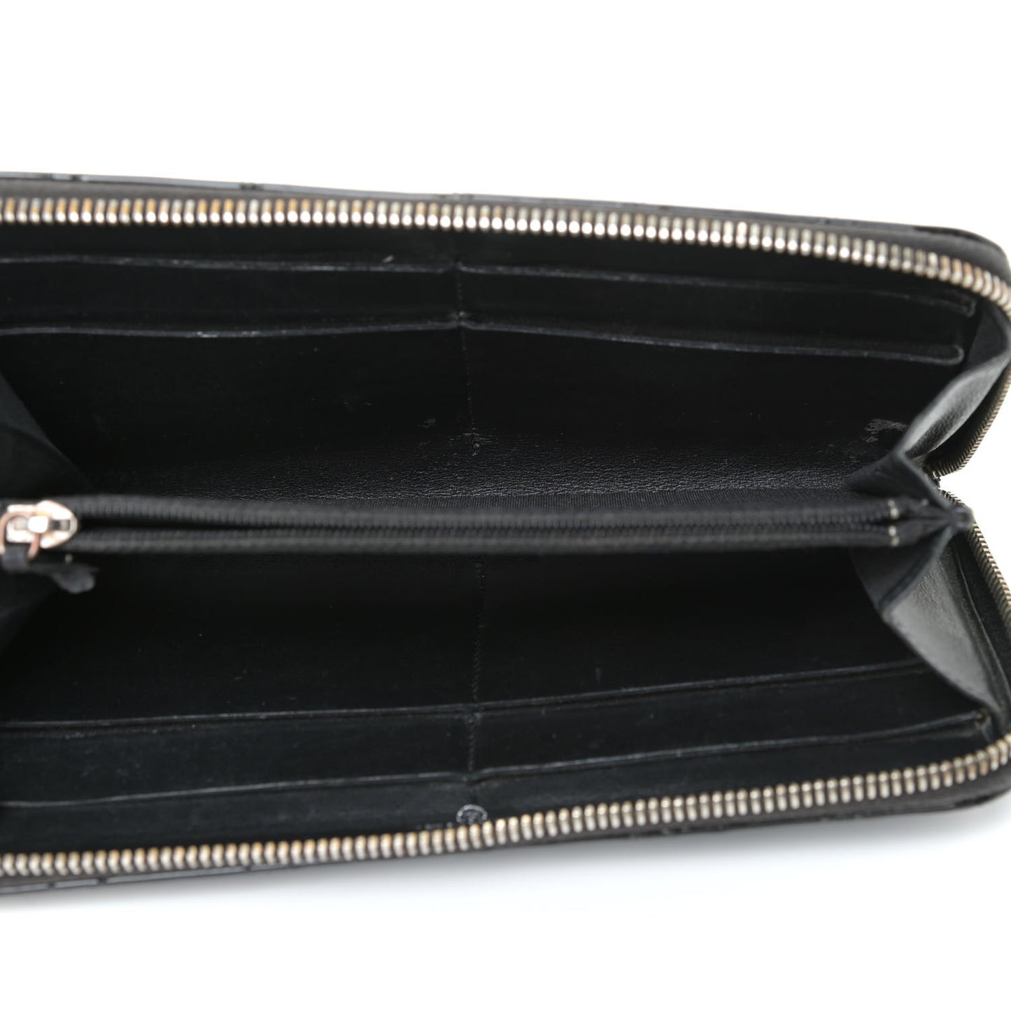 Patent Quilted Brilliant Zip Around Wallet Black