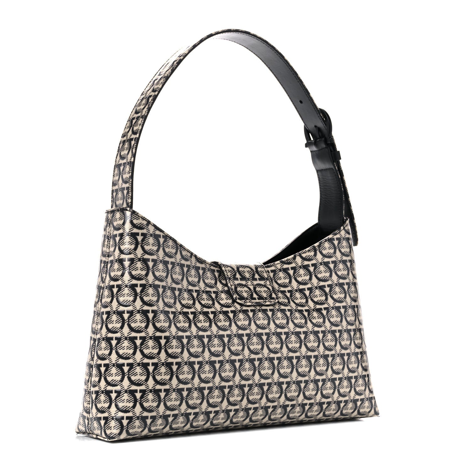 Salvatore Ferragamo Jacquard Trifolio Shoulder Bag Beige Black 3 of 12