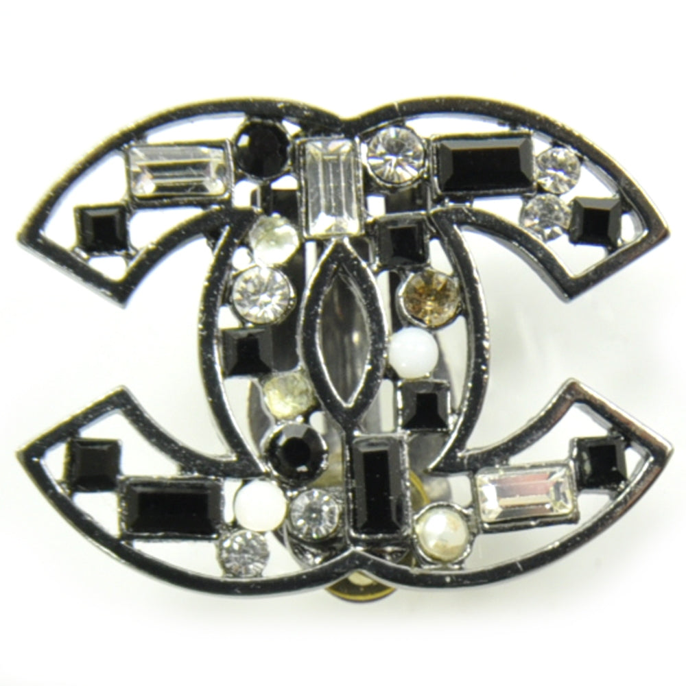 Crystal Pearl CC Clip On Earrings Silver