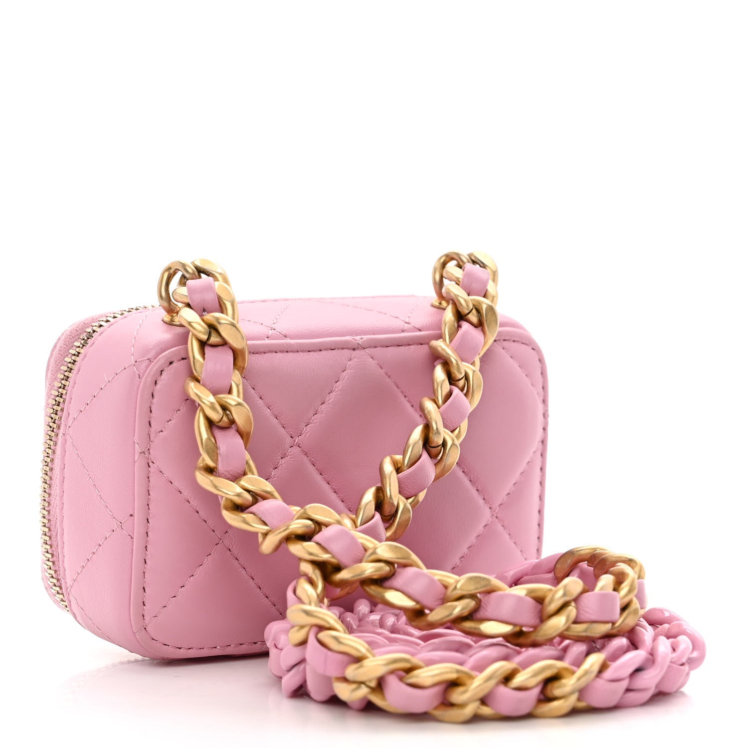 Chanel Lambskin Quilted Mini Lacquered Chain Clutch Pink 3 of 11
