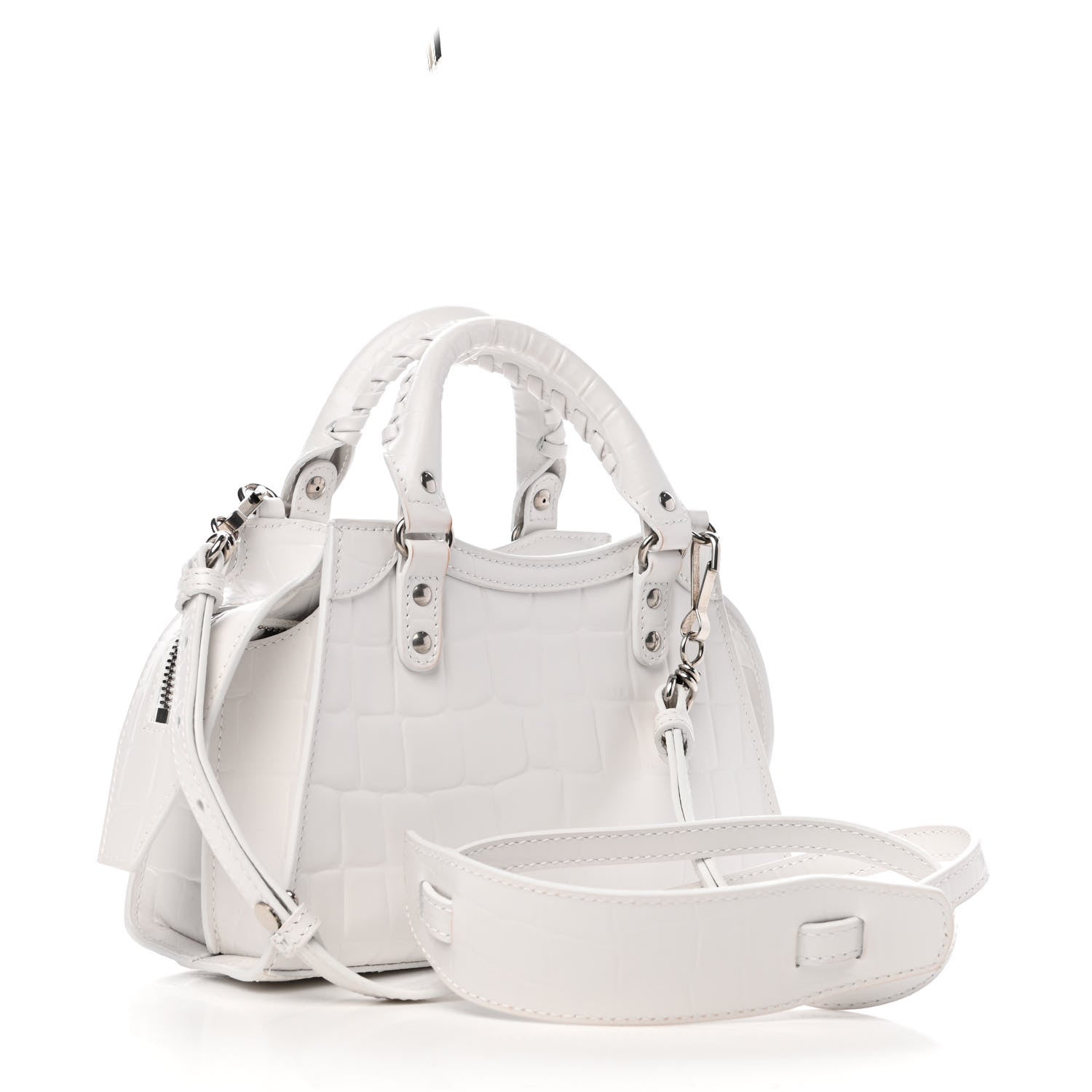 Balenciaga Semi Shiny Calfskin Crocodile Embossed Neo Classic Silver Hardware Mini City White 3 of 9