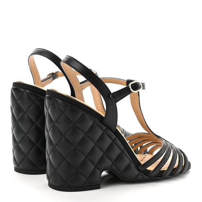 Chanel Grained Calfskin Quilted Wedge Sandals 38.5 Black 4 of 9