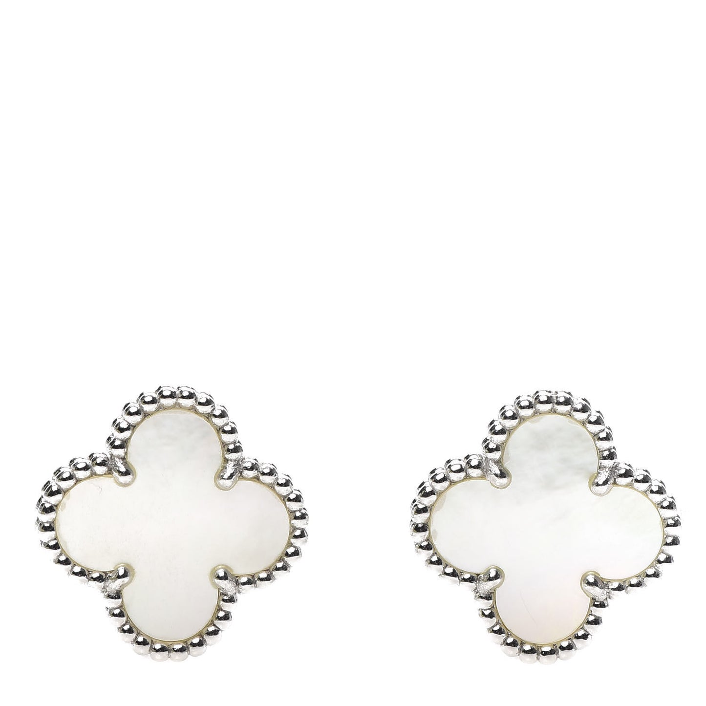 18K White Gold Mother of Pearl Vintage Alhambra Earrings
