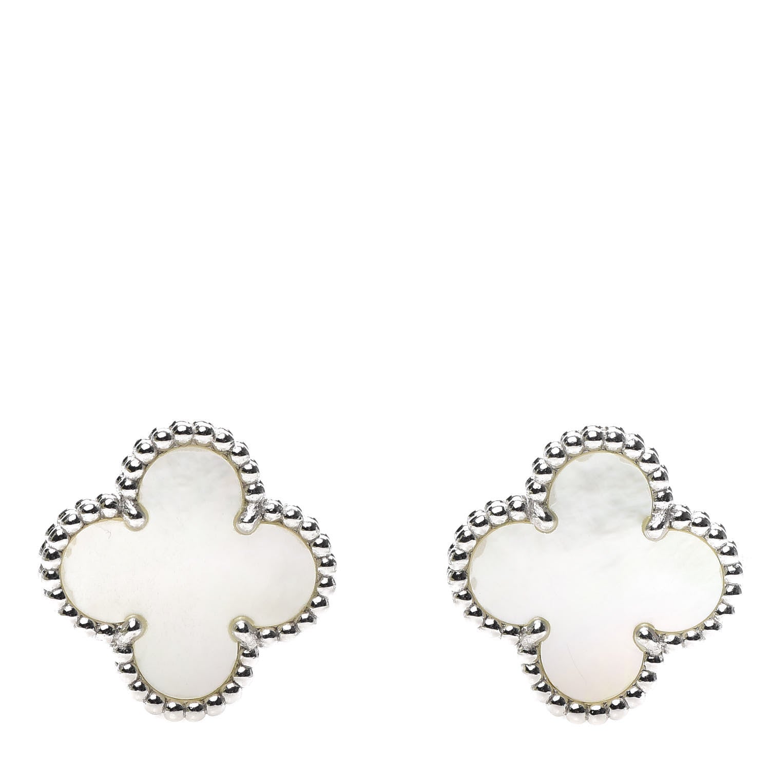 Van Cleef & Arpels 18K White Gold Mother of Pearl Vintage Alhambra Earrings 1 of 6