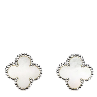 Van Cleef & Arpels 18K White Gold Mother of Pearl Vintage Alhambra Earrings 1 of 6