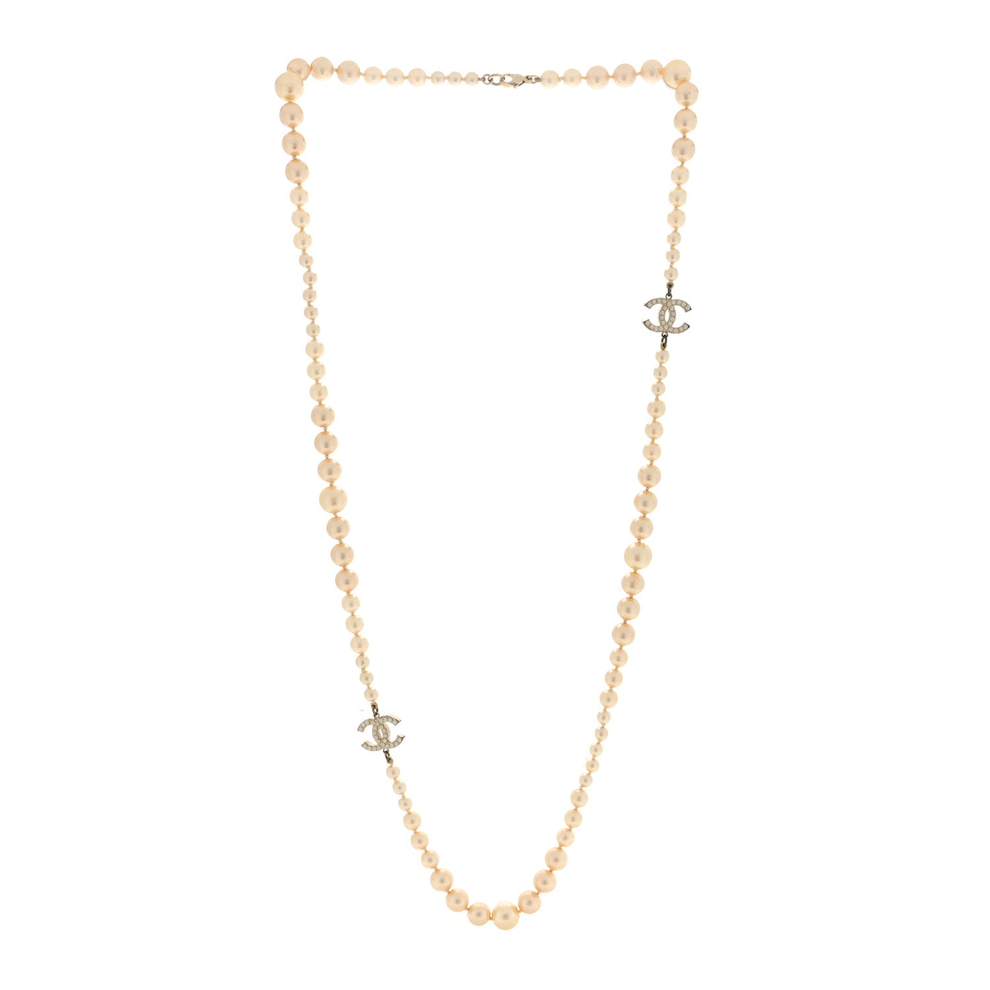 Graduated Pearl CC Long Necklace Gold