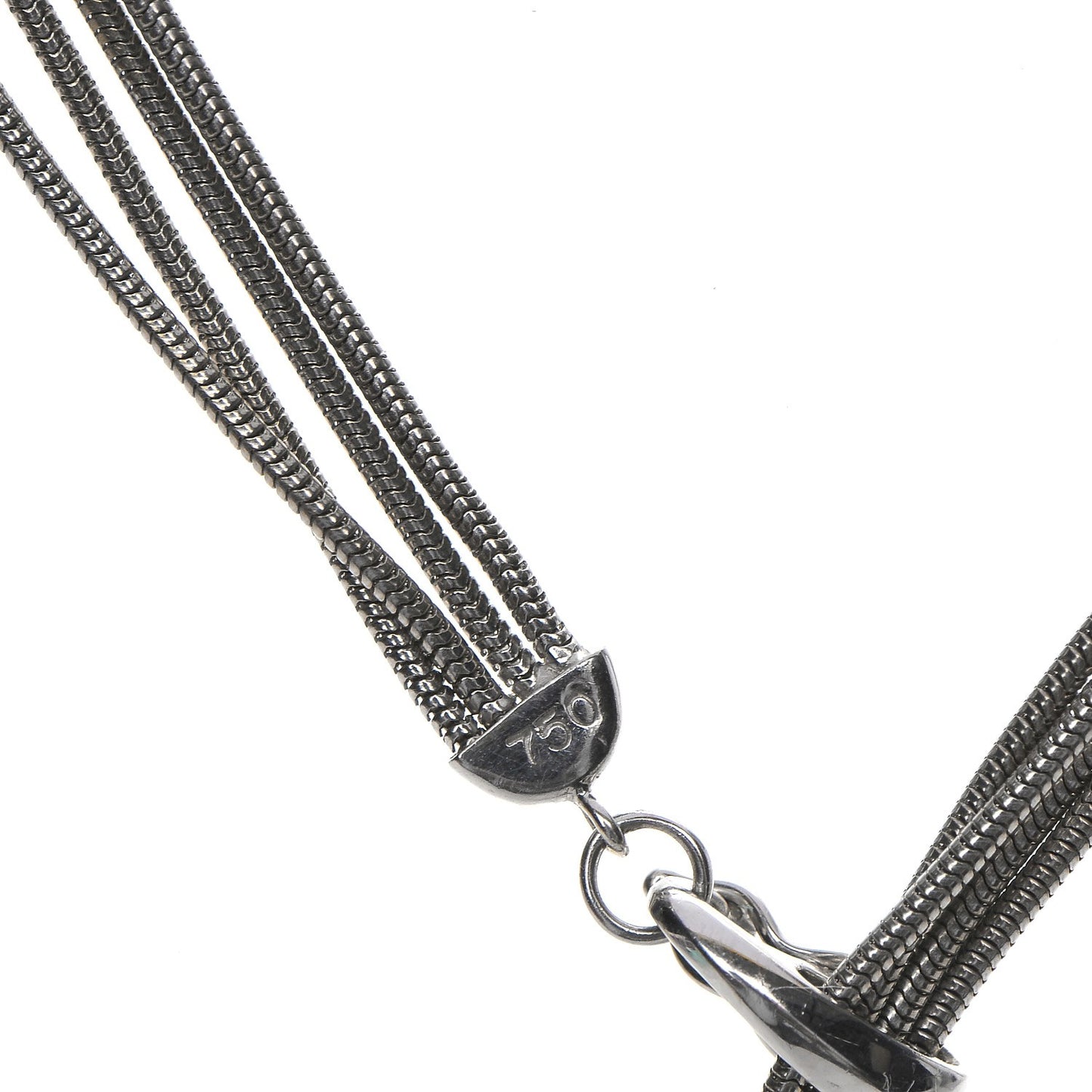18k White Gold Hematite Carnelian Smoky Quartz Metal Feather Lariat Necklace