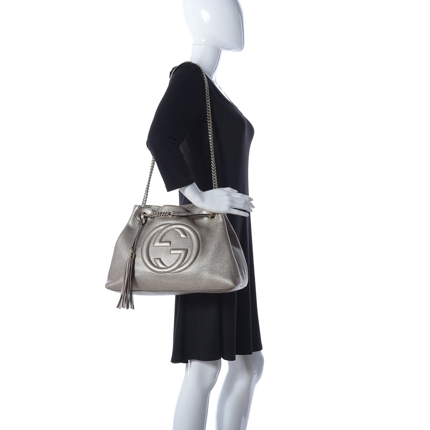 Metallic Pebbled Calfskin Medium Soho Chain Shoulder Bag Golden Beige