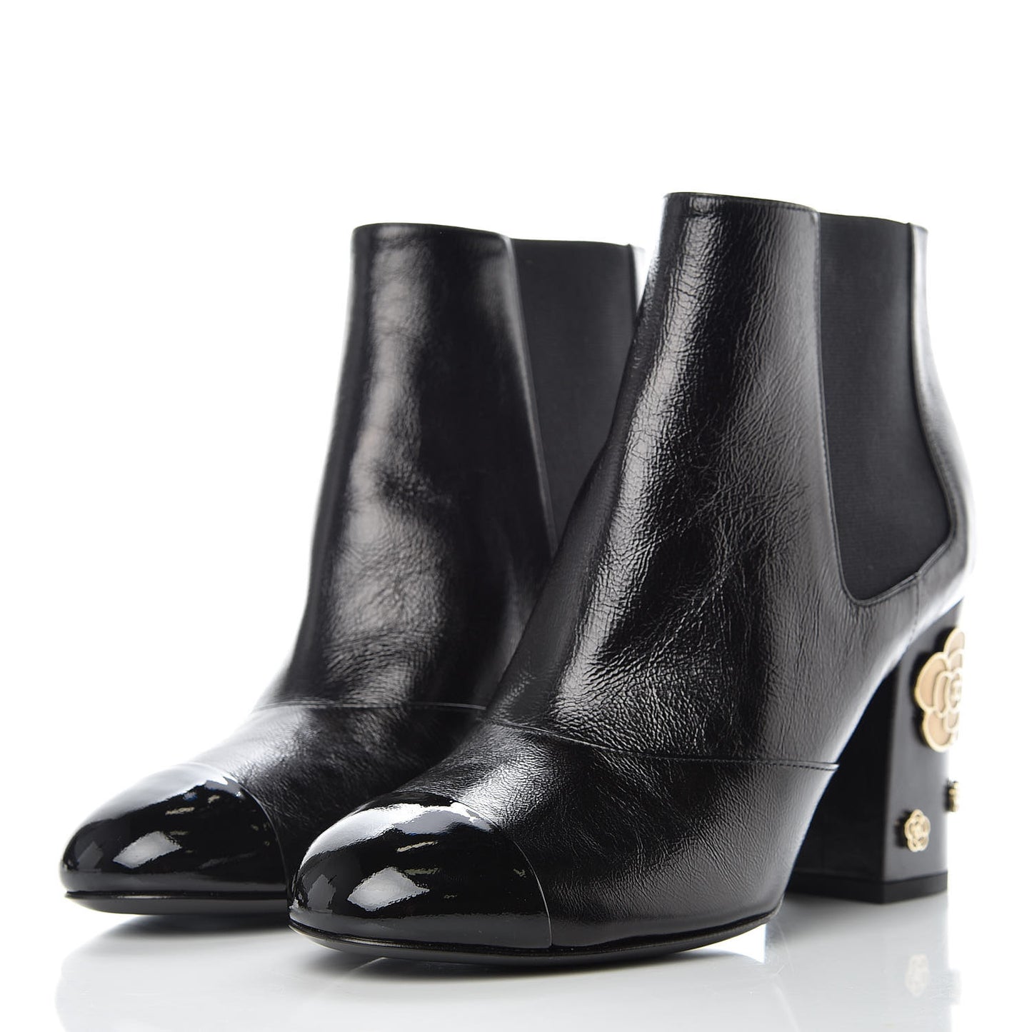 Crumpled Calfskin Camellia Short Boots 39.5 Black