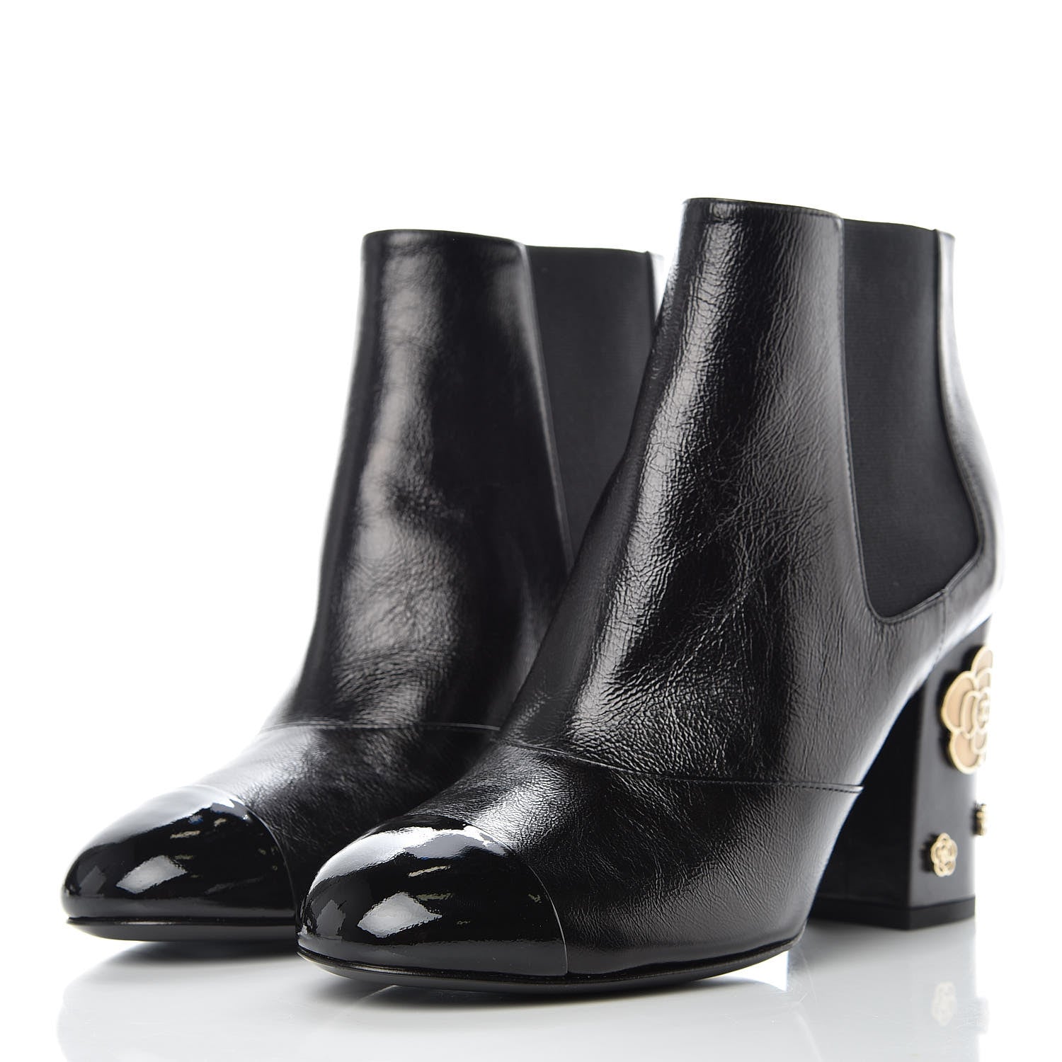 Chanel Crumpled Calfskin Camellia Short Boots 39.5 Black 3 of 10