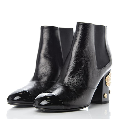 Chanel Crumpled Calfskin Camellia Short Boots 39.5 Black 3 of 10