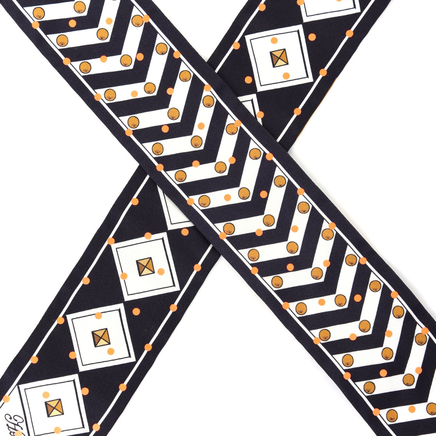 Hermes Silk Colliers Et Chiens Twilly Black Gold White 2 of 5