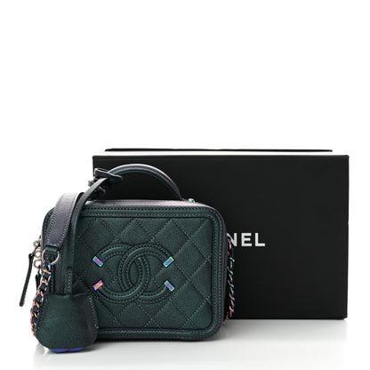 Chanel Iridescent Caviar Quilted Small CC Filigree Vanity Case Dark Turquoise 11 of 11
