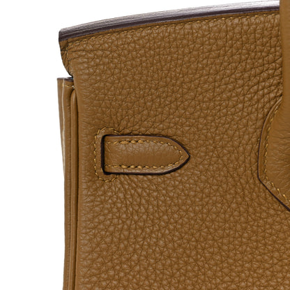 Hermes Togo Verso Birkin 25 Bronze Dore Bleu Brume 12 of 34