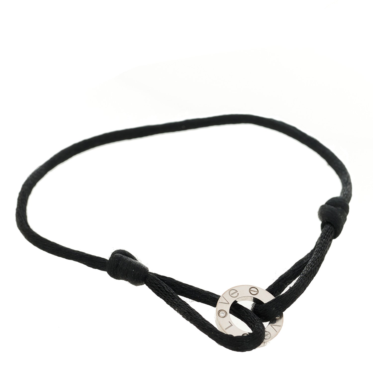 Cartier 18K White Gold Diamond LOVE Adjustable Cord Bracelet Black 1 of 3