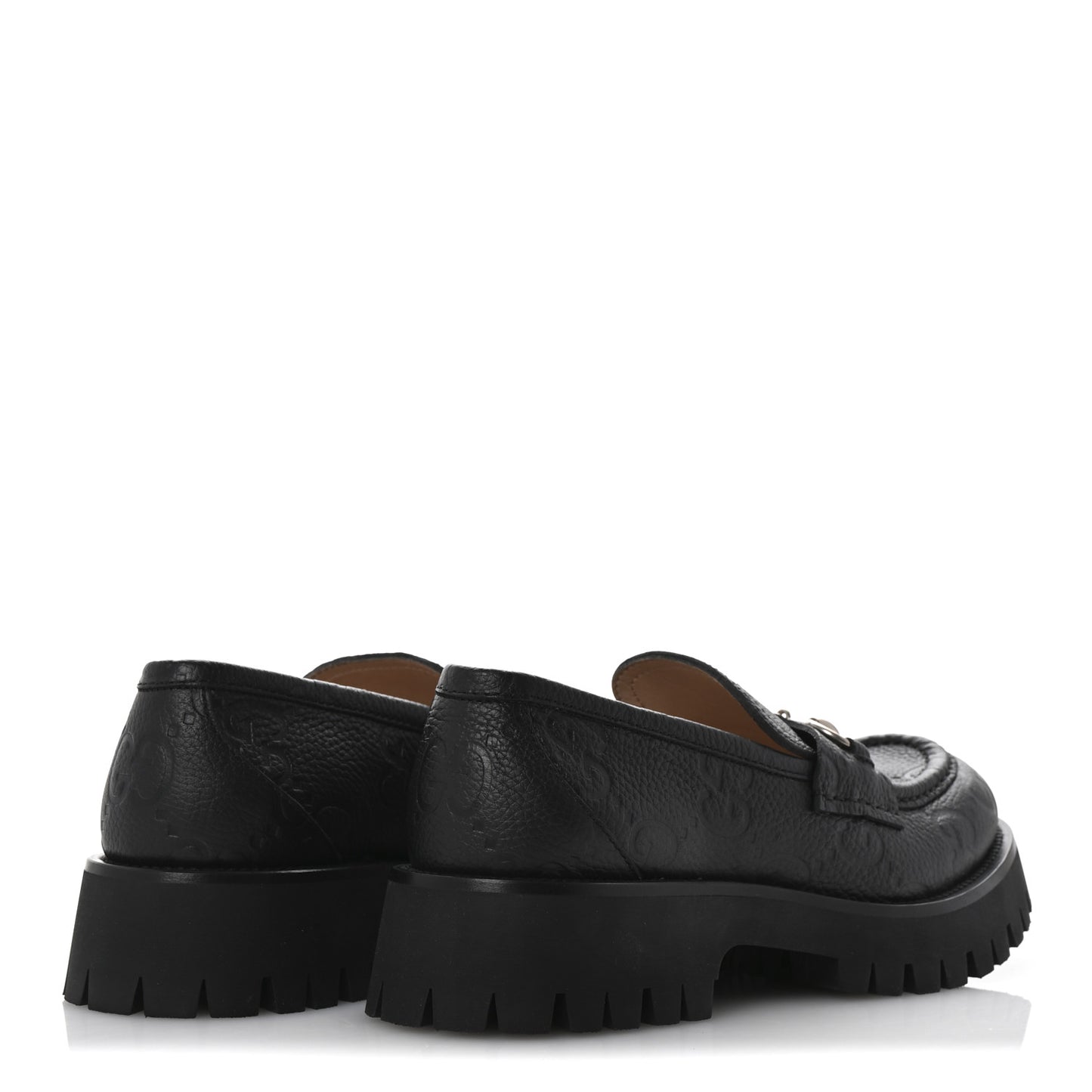 Piuma Calfskin Embossed Womens Platform Lug Sole Loafers 40 Black