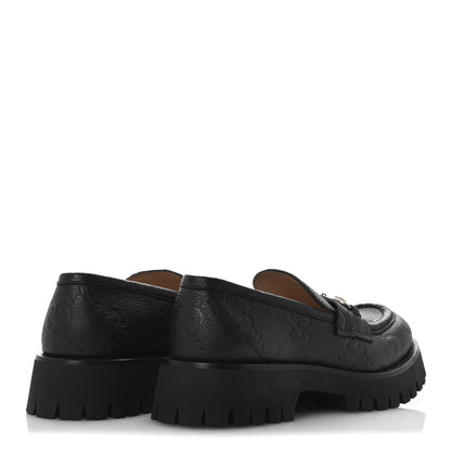 Gucci Piuma Calfskin Embossed Womens Platform Lug Sole Loafers 40 Black 5 of 10