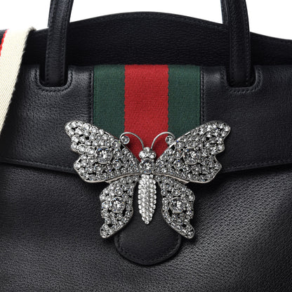 Gucci Grained Calfskin Web Crystal Butterfly Stripe Medium Totem Top Handle Bag Black 10 of 10