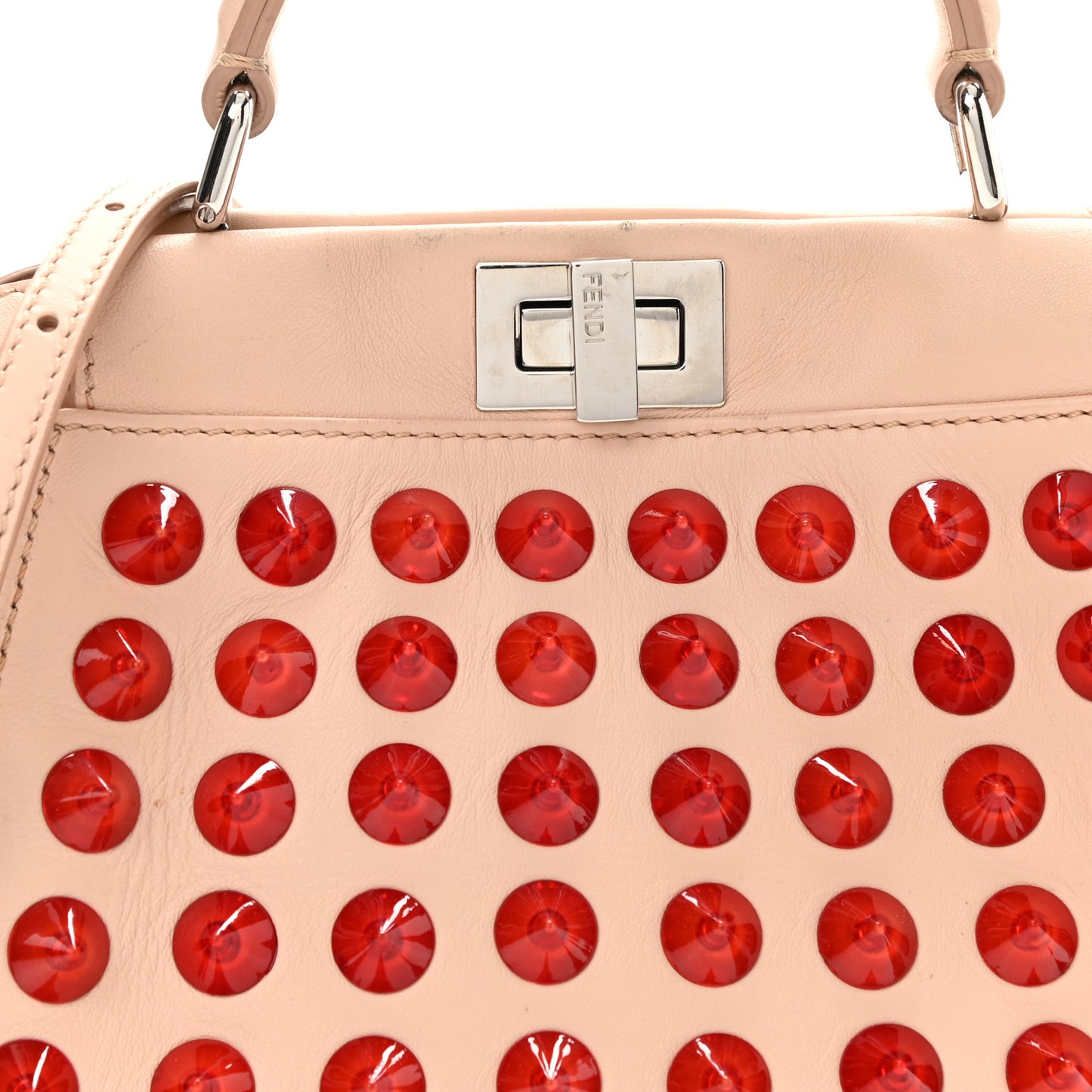 Nappa Studded Mini Peekaboo Iconic Satchel Light Pink Red