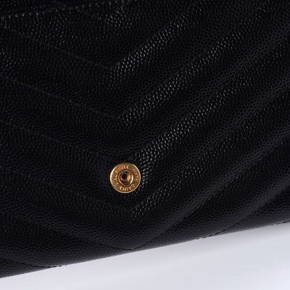 Saint Laurent Grain De Poudre Matelasse Chevron Small Monogram Chain Wallet Black 10 of 11
