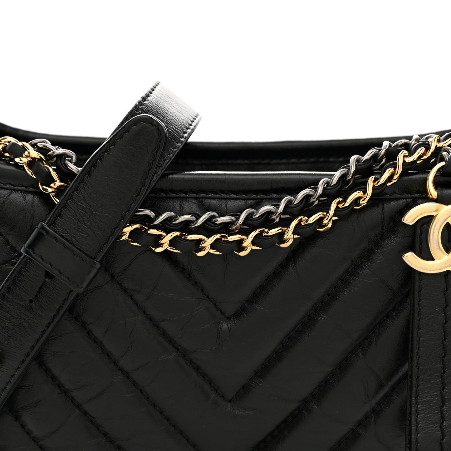 Aged Calfskin Chevron Quilted Small Gabrielle Hobo Black Black
