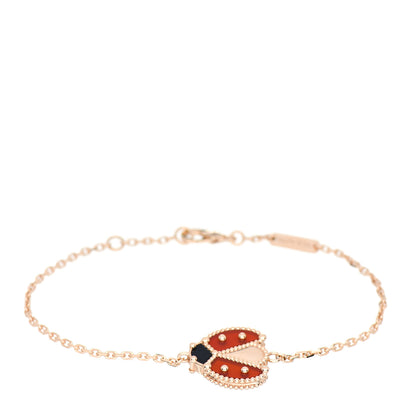 Van Cleef & Arpels 18K Rose Gold Carnelian Onyx Lucky Spring Open Wing Lady Bug Bracelet 1 of 5