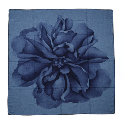 Hermes Cashmere Silk Une Rose Pour Alma Shawl 140 Bleu Chine Encre 1 of 5