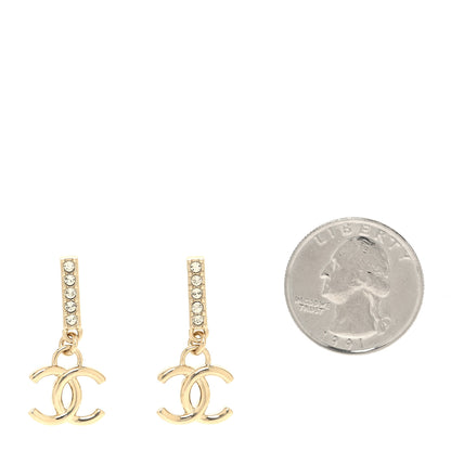 Chanel Metal Crystal Studded CC Drop Earrings Gold 2 of 5
