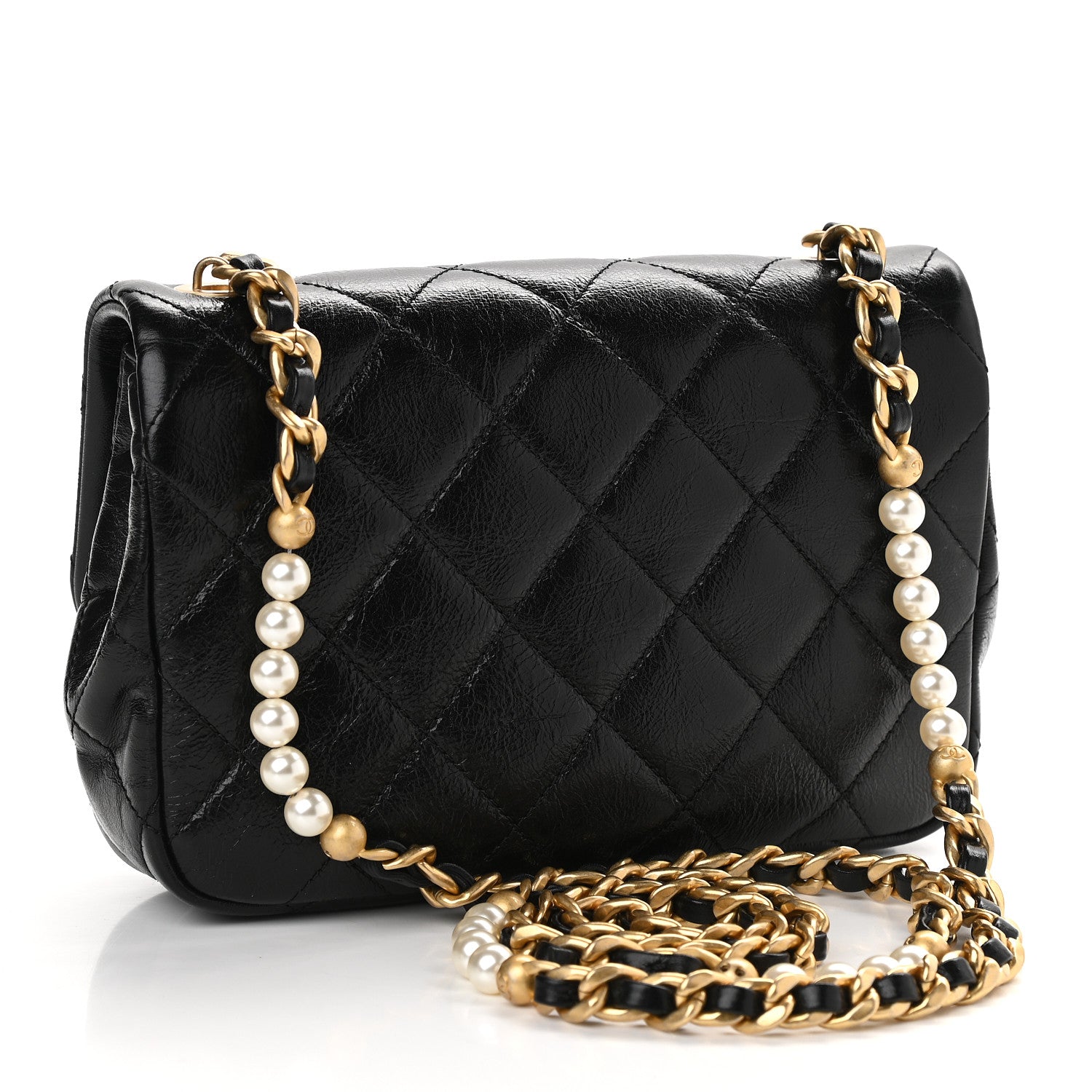 Chanel Glazed Calfskin Quilted Mini Pearl Side Flap Black 3 of 9