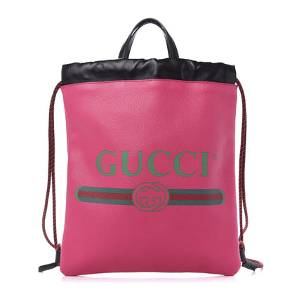 Gucci Grained Calfskin Logo Drawstring Backpack Box Pink Green Black 2 of 12