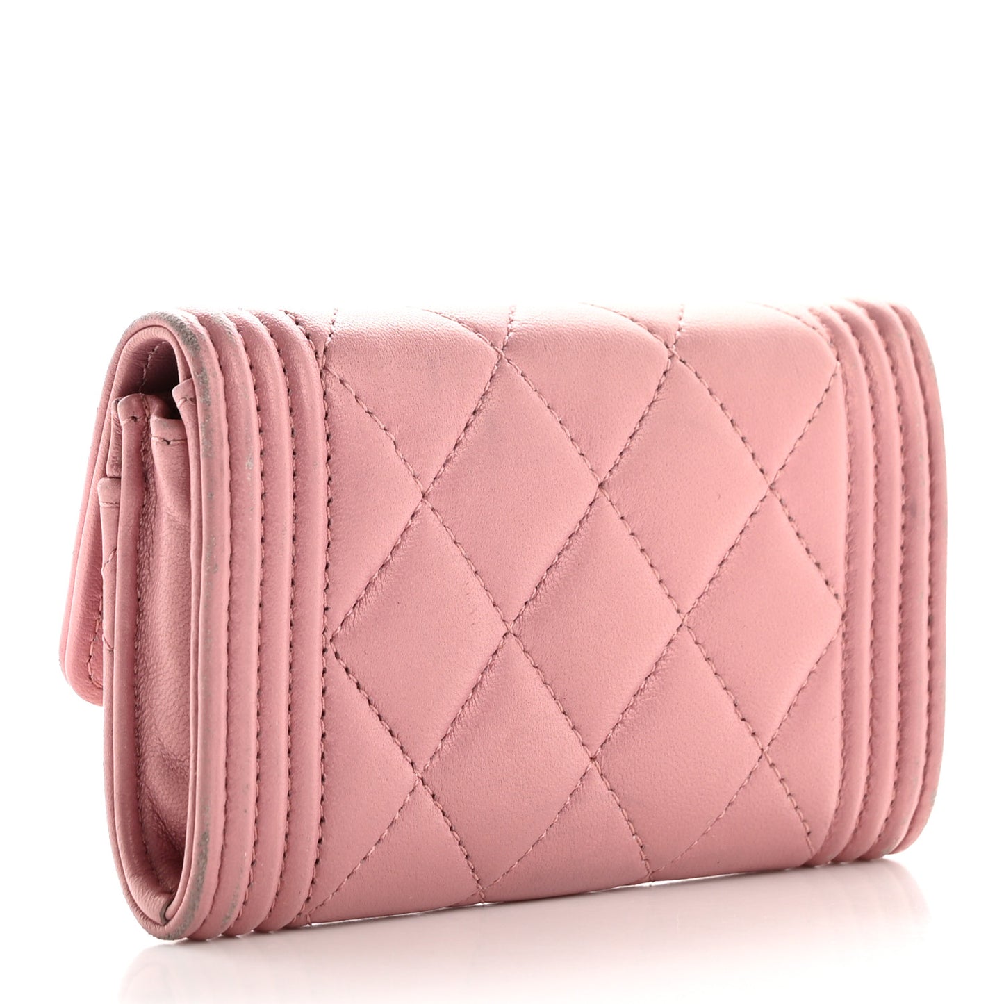 Metallic Lambskin Quilted Boy Flap Card Holder Pink