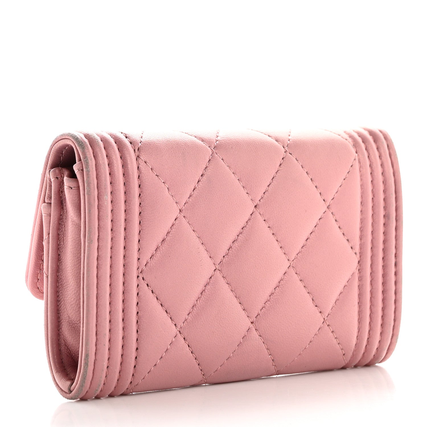 Chanel Metallic Lambskin Quilted Boy Flap Card Holder Pink 3 of 12