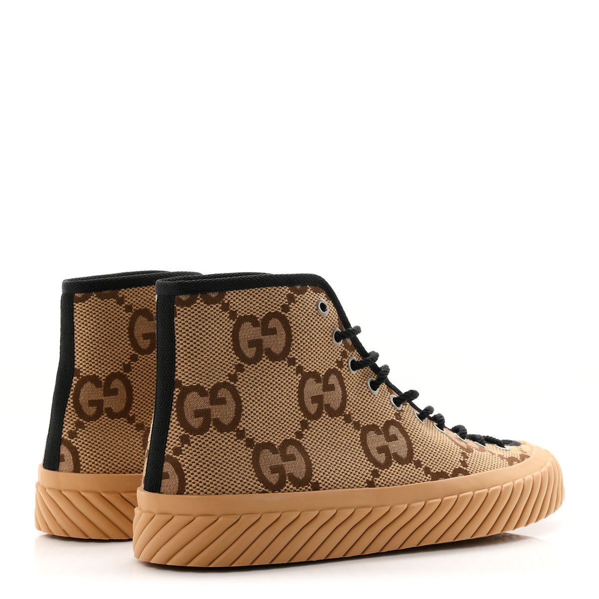 Gucci Monogram Jumbo GG New Lace Papin Mens Tortuga High Top Sneakers 8 Camel Ebony Black 5 of 10