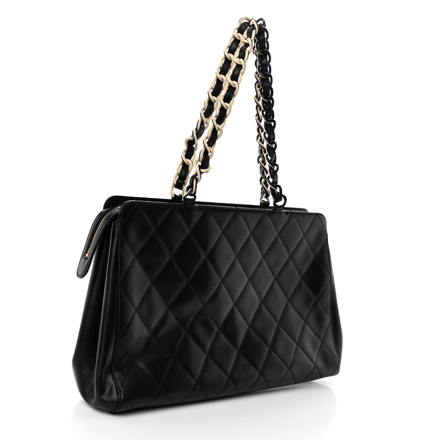 Lambskin Bekko Chain Large Shoulder Bag Black