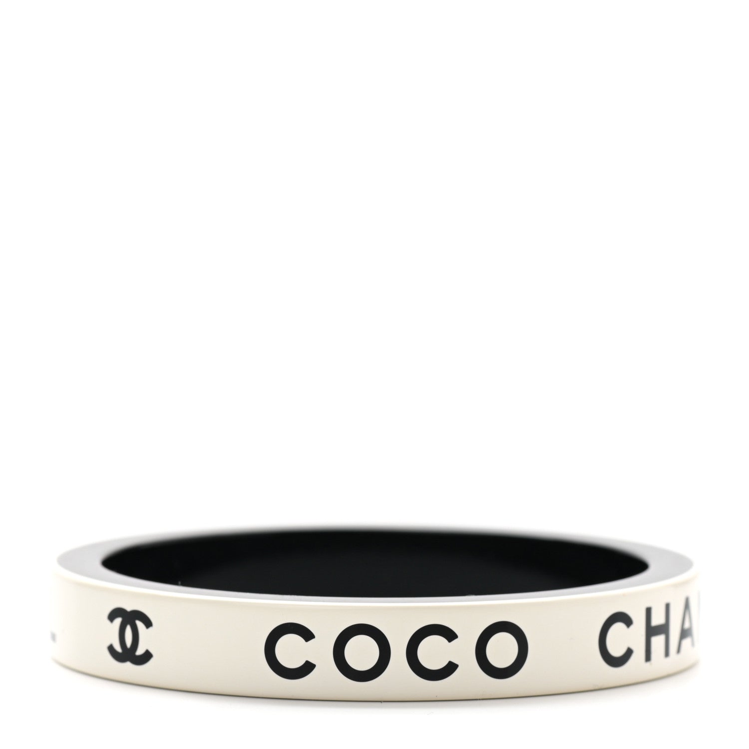 Chanel Resin Logo Bangle Bracelet White Black 3 of 4