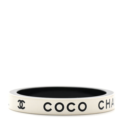 Chanel Resin Logo Bangle Bracelet White Black 3 of 4