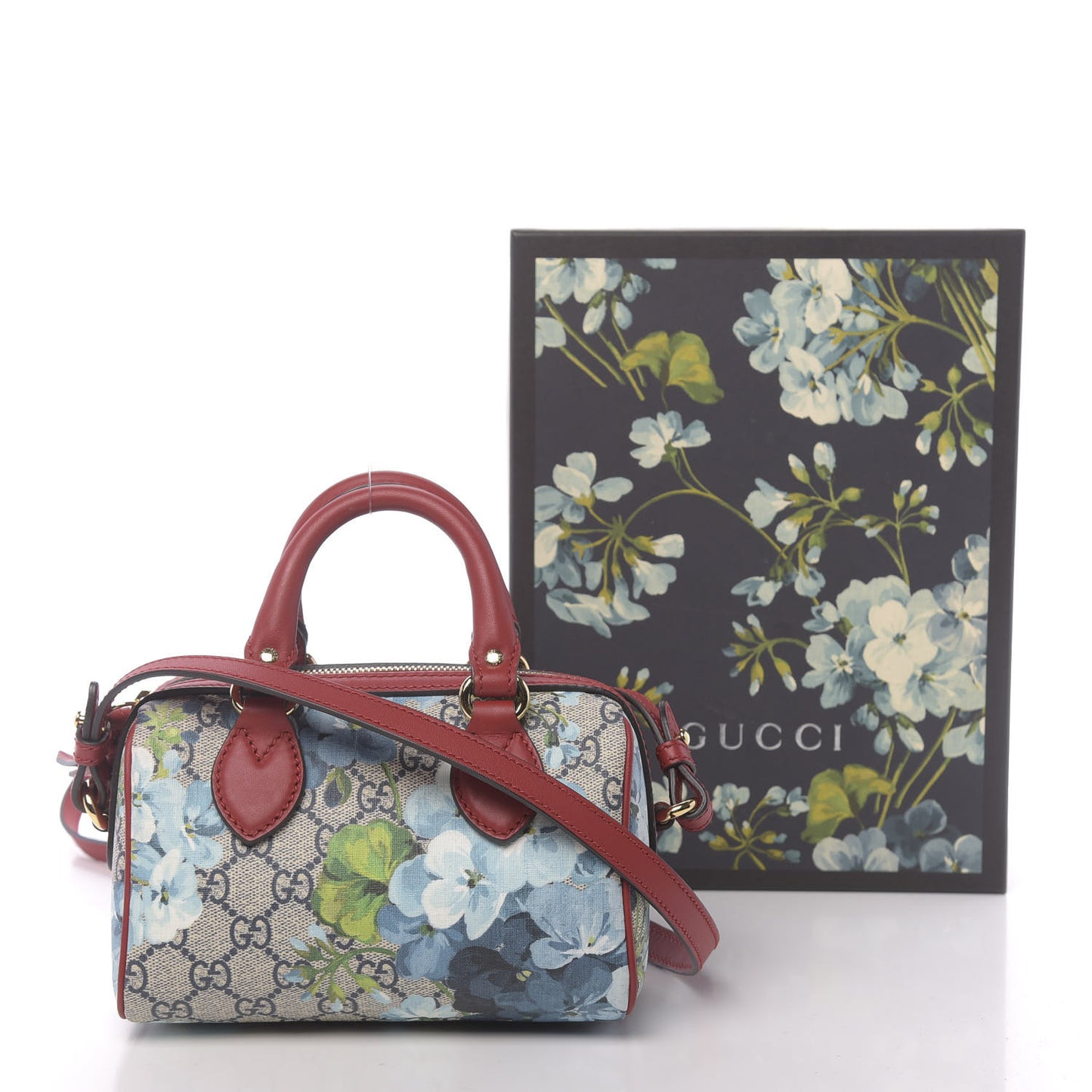 GG Supreme Monogram Blooms Mini Boston Navy Blue Hibiscus