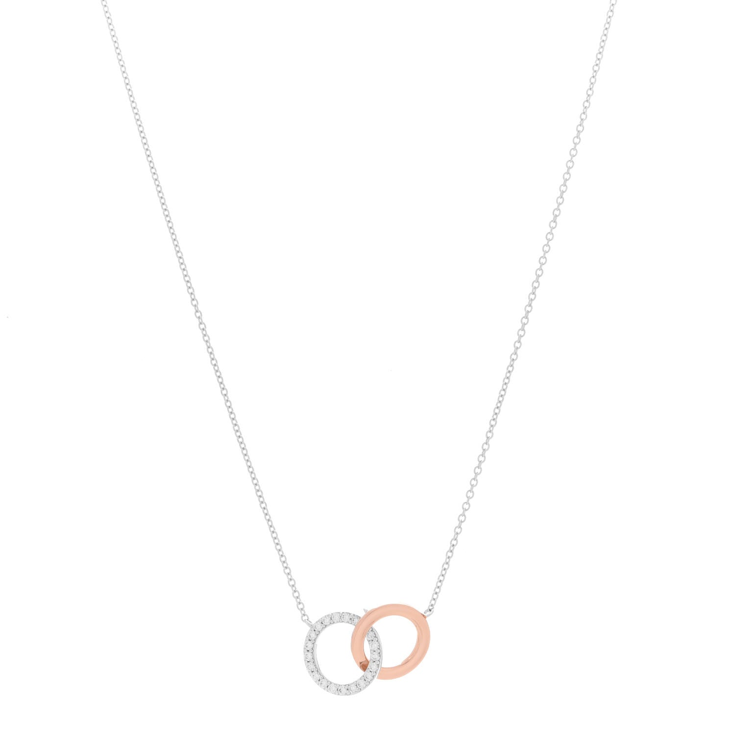 Tiffany 18K White Rose Gold Diamond Double Interlocking Circles Pendant Necklace 1 of 6