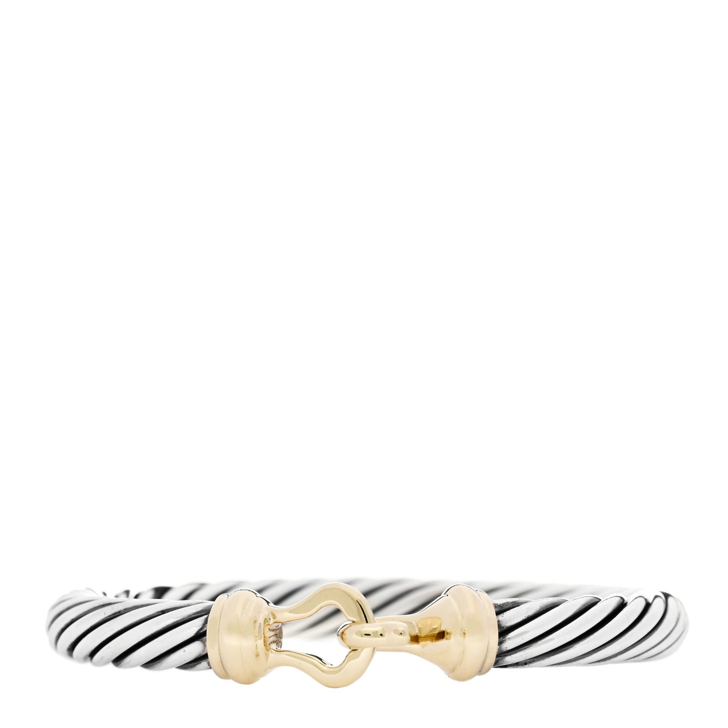Sterling Silver 14K Yellow Gold 7mm Cable Classic Buckle Bracelet